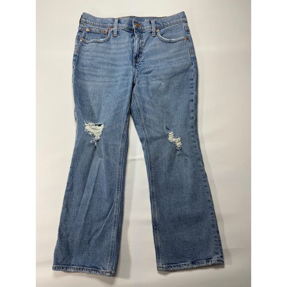 J.Crew Women's Distressed Demi Boot Crop Blue Denim Jeans - Size 30x25 - Picture 1 of 8